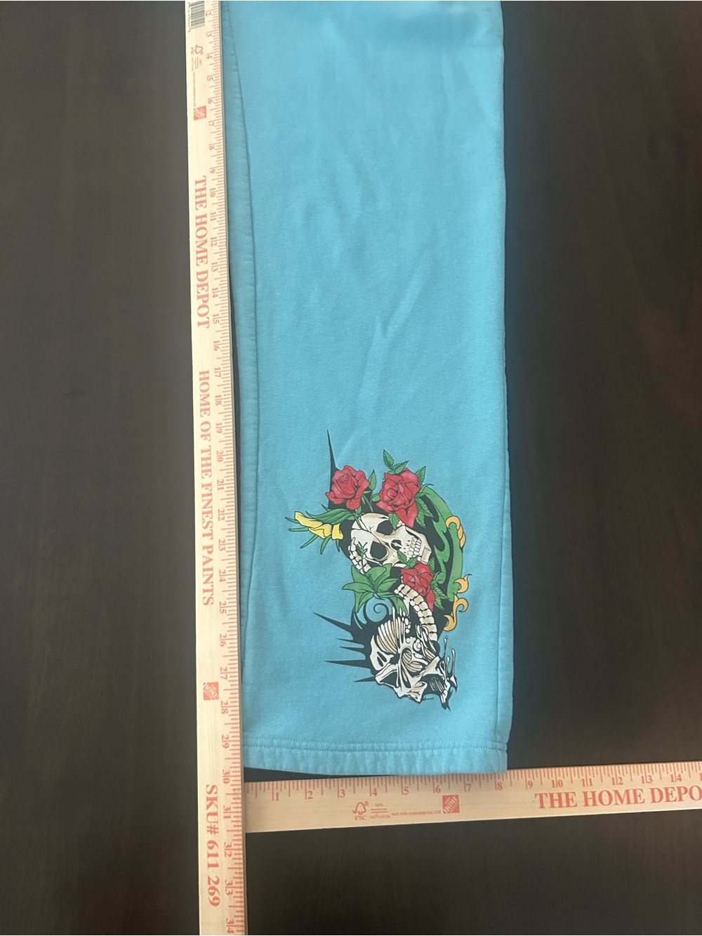 Y2K Von Dutch Skull Rise Graphic Light Blue Streetwear Baggy Sweatpants Size S - Picture 6 of 8